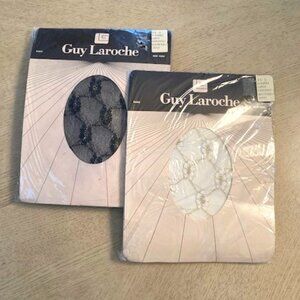 2 Pair Vintage Guy Laroche Pantyhose, Pattern Diamond Lurex, NEW